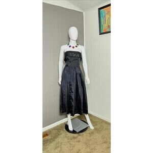 1980's Black Strapless Party Dress 80's does 50's Fit and Flare